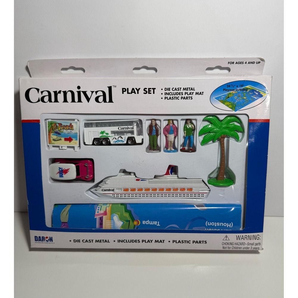 Daron Carnival Cruise Line Play Set Die Cast Metal Ship Bus Buggy Playmat RT5201